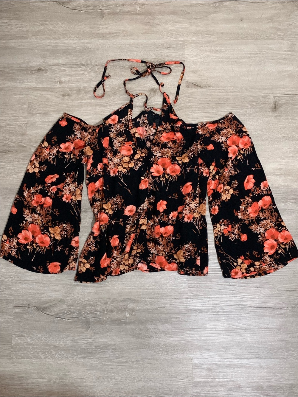 Mossimo Floral Off-Shoulder Halter Top in Black and Coral